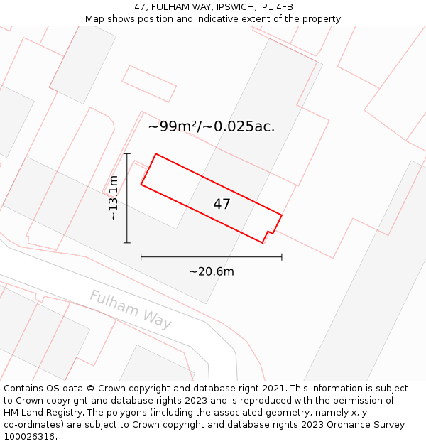 47, FULHAM WAY, IPSWICH, IP1 4FB: Plot and title map