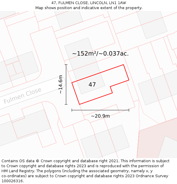 47, FULMEN CLOSE, LINCOLN, LN1 1AW: Plot and title map
