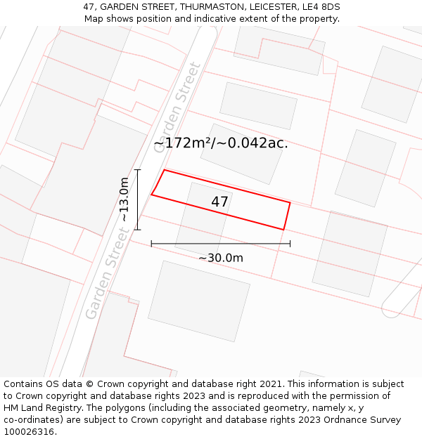 47, GARDEN STREET, THURMASTON, LEICESTER, LE4 8DS: Plot and title map