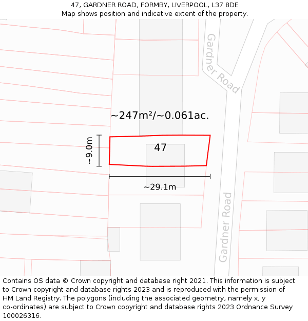 47, GARDNER ROAD, FORMBY, LIVERPOOL, L37 8DE: Plot and title map