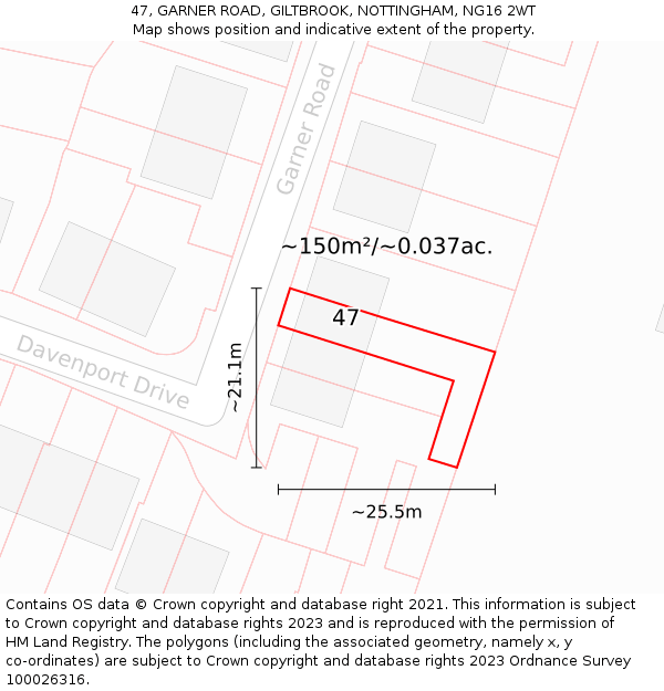 47, GARNER ROAD, GILTBROOK, NOTTINGHAM, NG16 2WT: Plot and title map