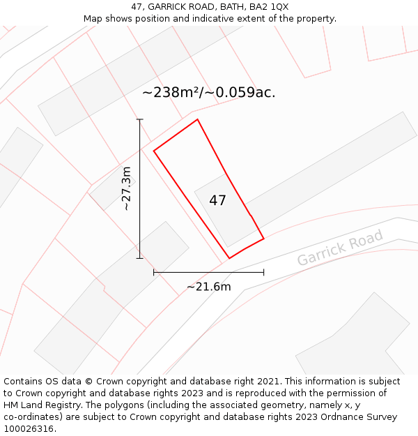 47, GARRICK ROAD, BATH, BA2 1QX: Plot and title map
