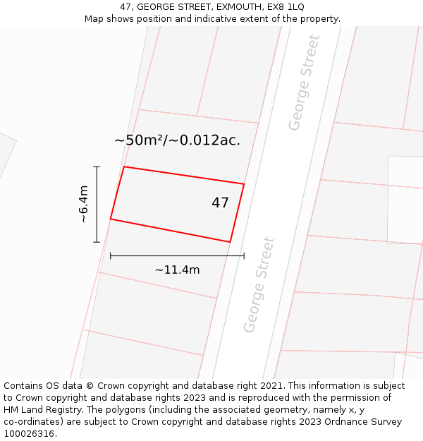 47, GEORGE STREET, EXMOUTH, EX8 1LQ: Plot and title map