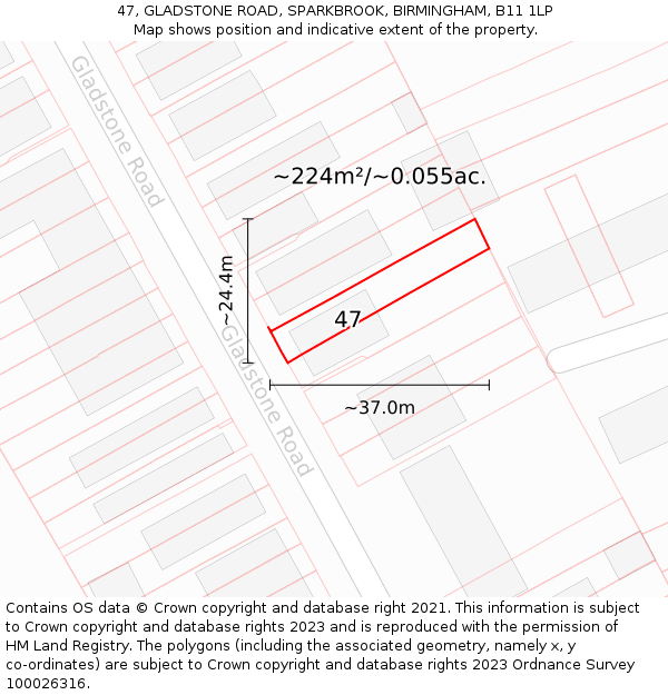 47, GLADSTONE ROAD, SPARKBROOK, BIRMINGHAM, B11 1LP: Plot and title map