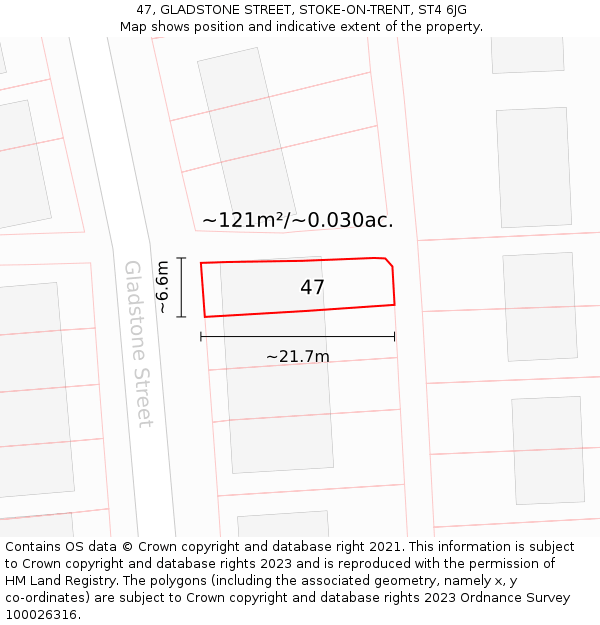 47, GLADSTONE STREET, STOKE-ON-TRENT, ST4 6JG: Plot and title map