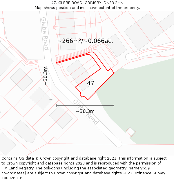 47, GLEBE ROAD, GRIMSBY, DN33 2HN: Plot and title map