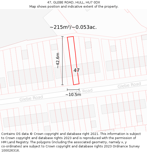 47, GLEBE ROAD, HULL, HU7 0DX: Plot and title map