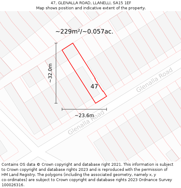 47, GLENALLA ROAD, LLANELLI, SA15 1EF: Plot and title map