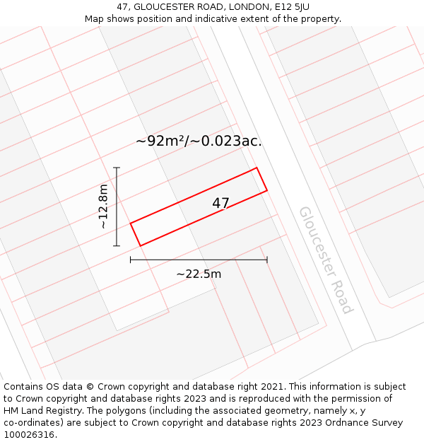 47, GLOUCESTER ROAD, LONDON, E12 5JU: Plot and title map