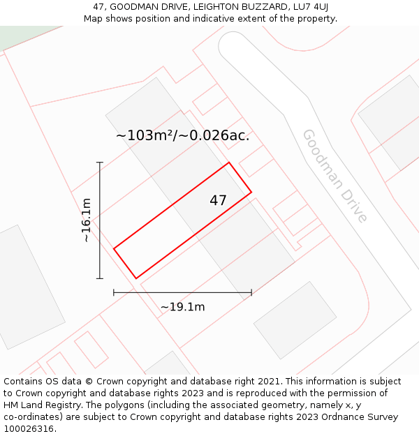 47, GOODMAN DRIVE, LEIGHTON BUZZARD, LU7 4UJ: Plot and title map