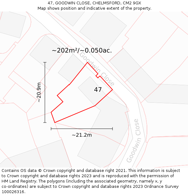 47, GOODWIN CLOSE, CHELMSFORD, CM2 9GX: Plot and title map