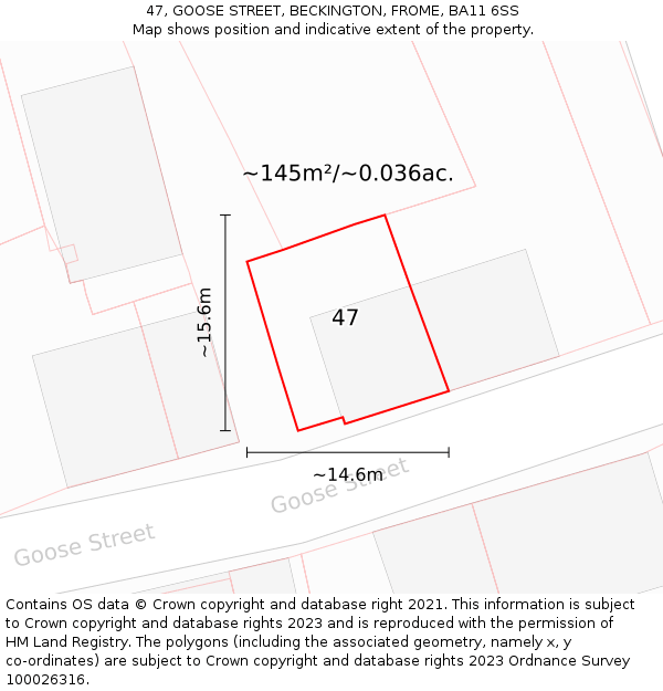 47, GOOSE STREET, BECKINGTON, FROME, BA11 6SS: Plot and title map