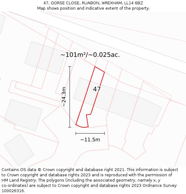 47, GORSE CLOSE, RUABON, WREXHAM, LL14 6BZ: Plot and title map