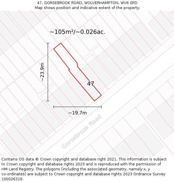 47, GORSEBROOK ROAD, WOLVERHAMPTON, WV6 0PD: Plot and title map