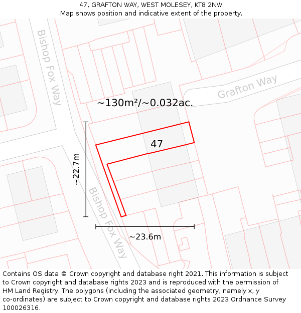47, GRAFTON WAY, WEST MOLESEY, KT8 2NW: Plot and title map