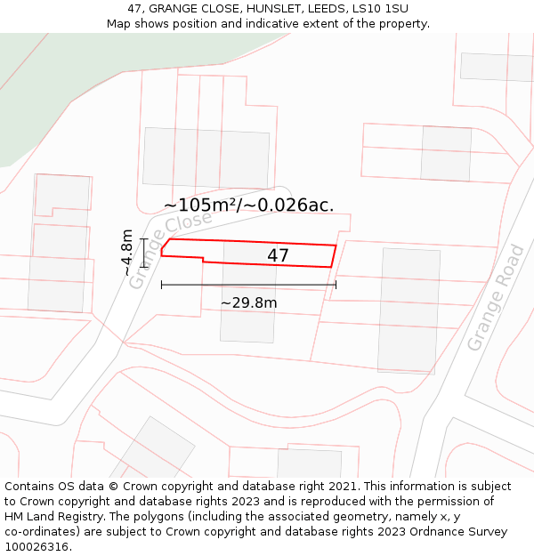 47, GRANGE CLOSE, HUNSLET, LEEDS, LS10 1SU: Plot and title map