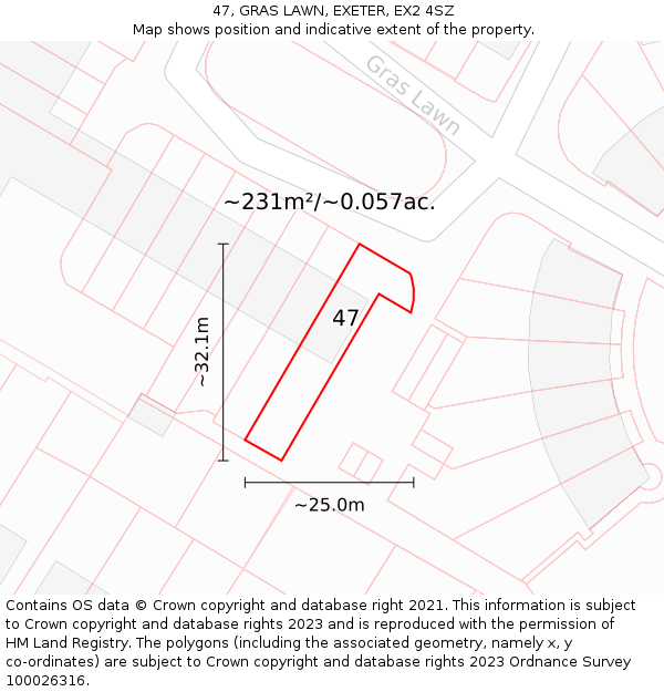 47, GRAS LAWN, EXETER, EX2 4SZ: Plot and title map
