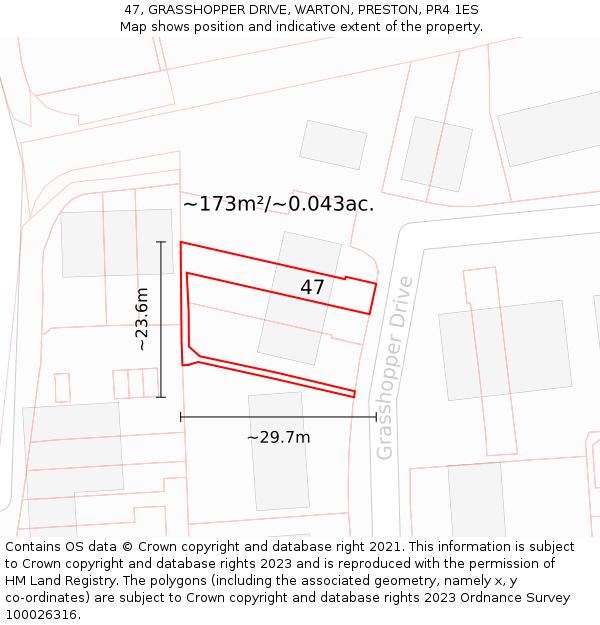 47, GRASSHOPPER DRIVE, WARTON, PRESTON, PR4 1ES: Plot and title map