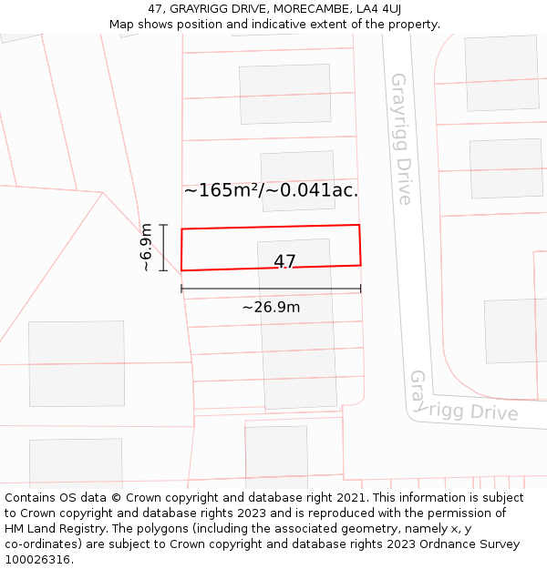 47, GRAYRIGG DRIVE, MORECAMBE, LA4 4UJ: Plot and title map