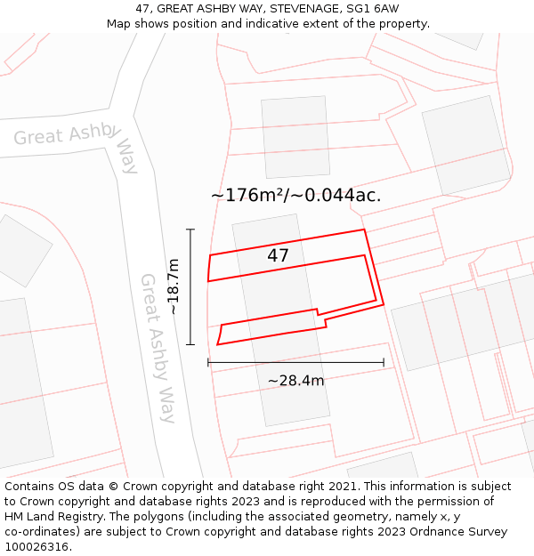 47, GREAT ASHBY WAY, STEVENAGE, SG1 6AW: Plot and title map