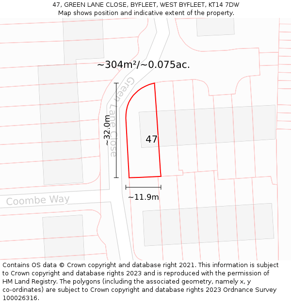 47, GREEN LANE CLOSE, BYFLEET, WEST BYFLEET, KT14 7DW: Plot and title map