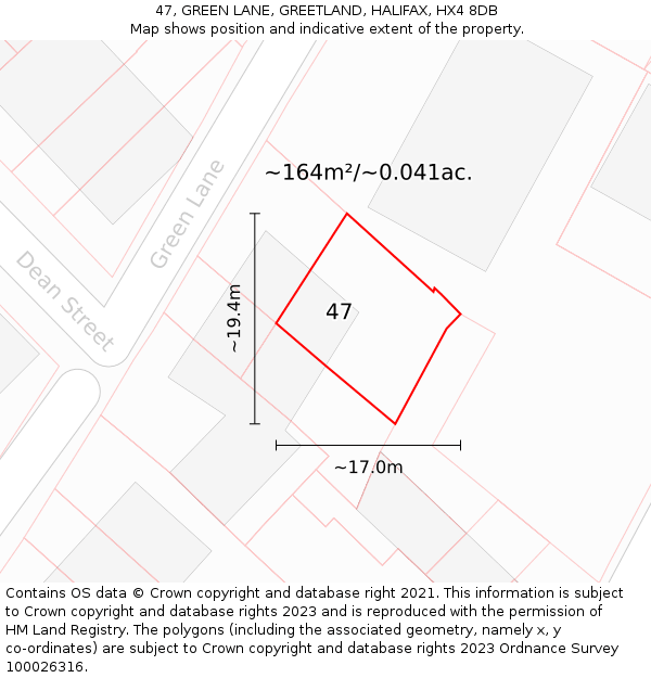 47, GREEN LANE, GREETLAND, HALIFAX, HX4 8DB: Plot and title map