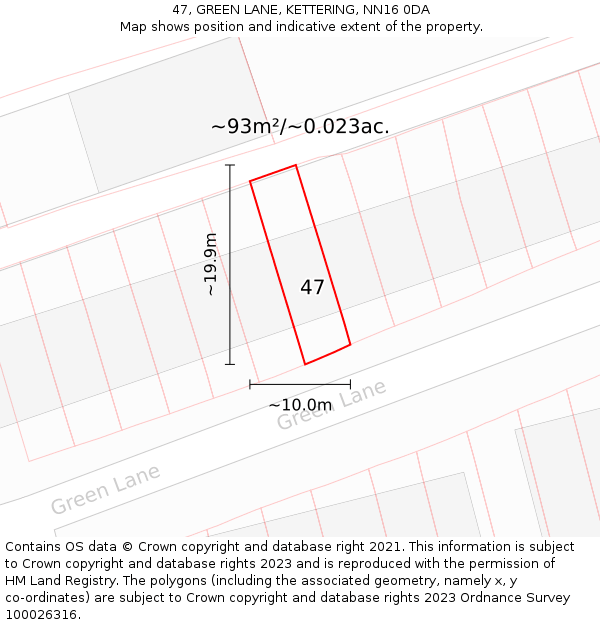 47, GREEN LANE, KETTERING, NN16 0DA: Plot and title map