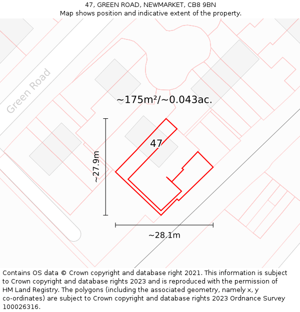 47, GREEN ROAD, NEWMARKET, CB8 9BN: Plot and title map