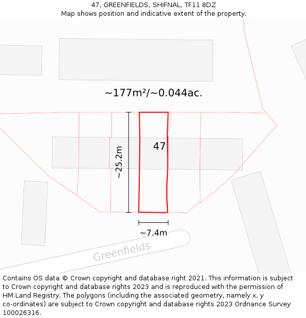 47, GREENFIELDS, SHIFNAL, TF11 8DZ: Plot and title map