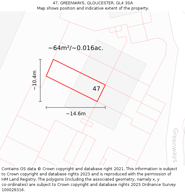 47, GREENWAYS, GLOUCESTER, GL4 3SA: Plot and title map