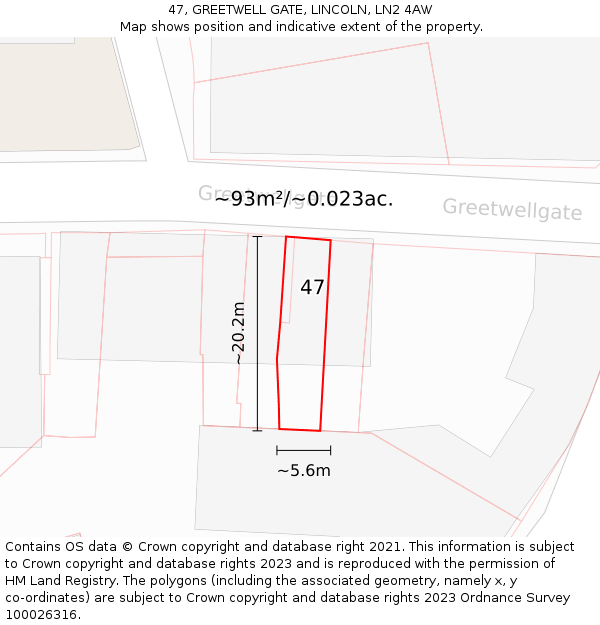 47, GREETWELL GATE, LINCOLN, LN2 4AW: Plot and title map