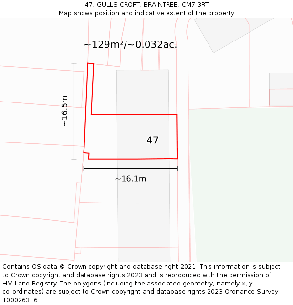 47, GULLS CROFT, BRAINTREE, CM7 3RT: Plot and title map