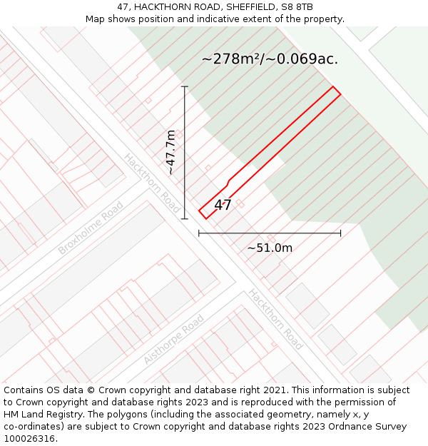 47, HACKTHORN ROAD, SHEFFIELD, S8 8TB: Plot and title map