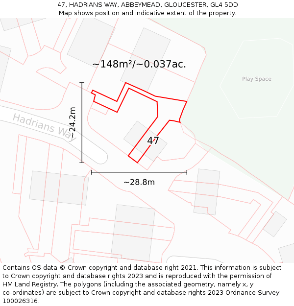 47, HADRIANS WAY, ABBEYMEAD, GLOUCESTER, GL4 5DD: Plot and title map