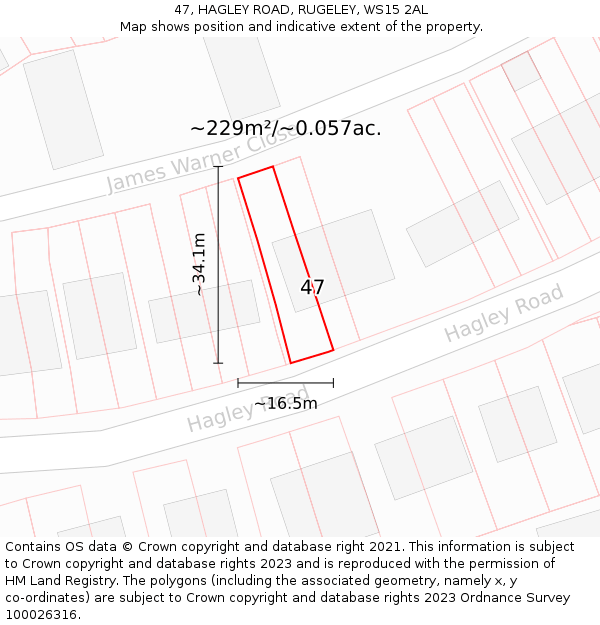 47, HAGLEY ROAD, RUGELEY, WS15 2AL: Plot and title map