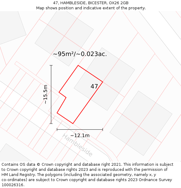 47, HAMBLESIDE, BICESTER, OX26 2GB: Plot and title map