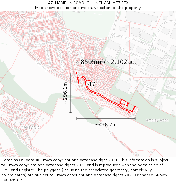 47, HAMELIN ROAD, GILLINGHAM, ME7 3EX: Plot and title map