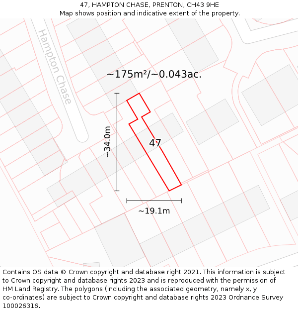 47, HAMPTON CHASE, PRENTON, CH43 9HE: Plot and title map