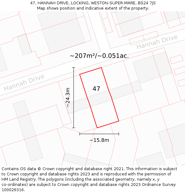 47, HANNAH DRIVE, LOCKING, WESTON-SUPER-MARE, BS24 7JS: Plot and title map