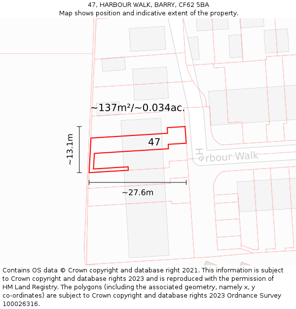 47, HARBOUR WALK, BARRY, CF62 5BA: Plot and title map