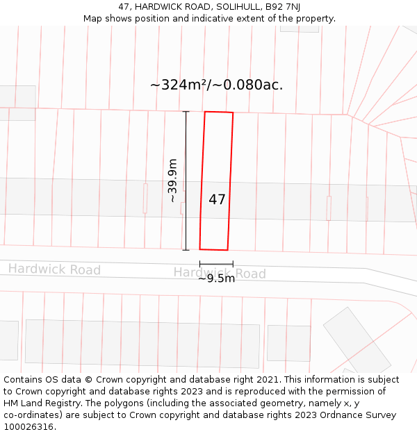 47, HARDWICK ROAD, SOLIHULL, B92 7NJ: Plot and title map
