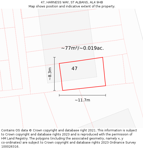 47, HARNESS WAY, ST ALBANS, AL4 9HB: Plot and title map