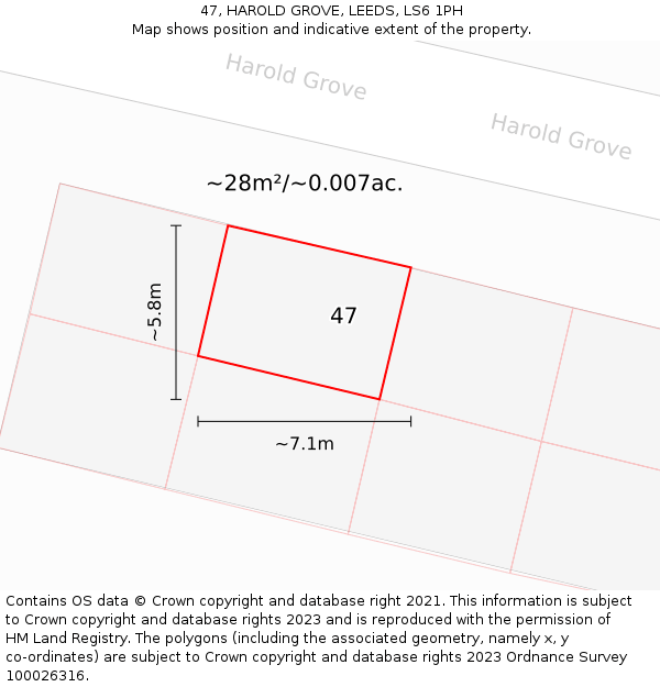 47, HAROLD GROVE, LEEDS, LS6 1PH: Plot and title map