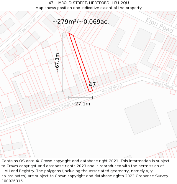 47, HAROLD STREET, HEREFORD, HR1 2QU: Plot and title map