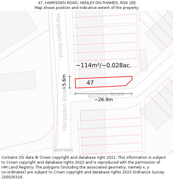47, HARPSDEN ROAD, HENLEY-ON-THAMES, RG9 1EE: Plot and title map