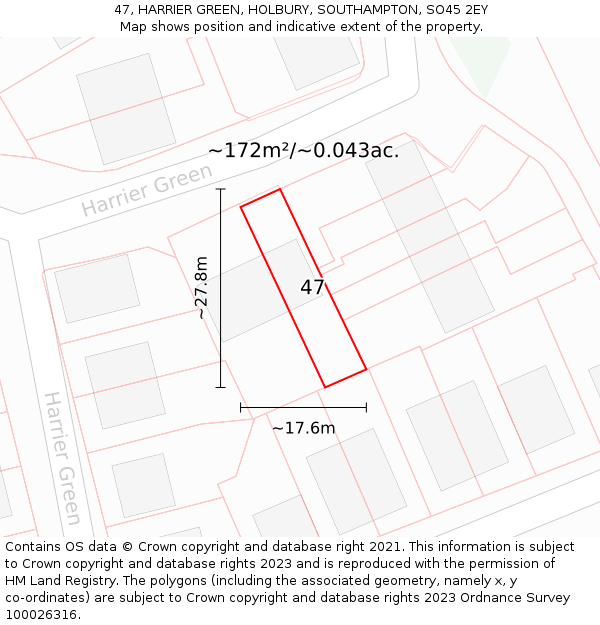 47, HARRIER GREEN, HOLBURY, SOUTHAMPTON, SO45 2EY: Plot and title map