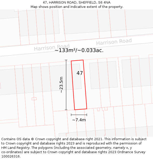 47, HARRISON ROAD, SHEFFIELD, S6 4NA: Plot and title map