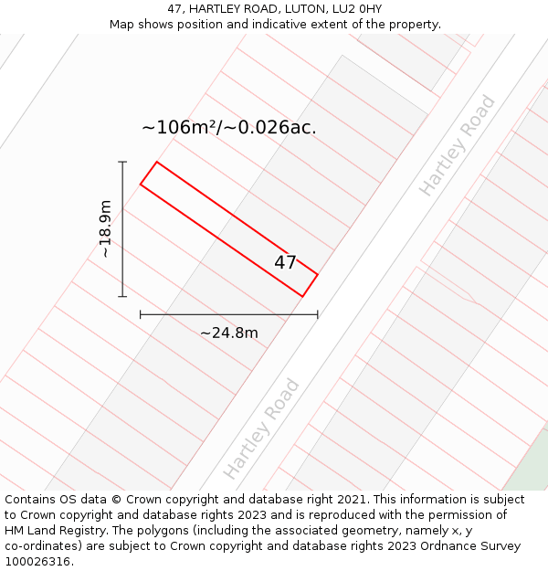 47, HARTLEY ROAD, LUTON, LU2 0HY: Plot and title map
