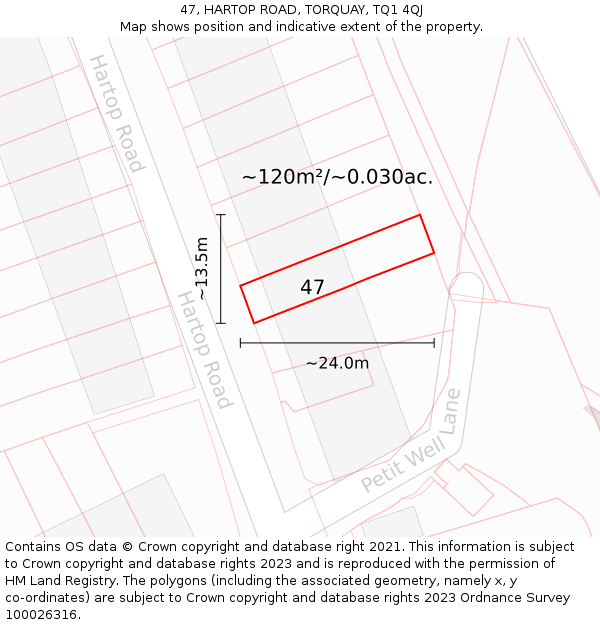 47, HARTOP ROAD, TORQUAY, TQ1 4QJ: Plot and title map