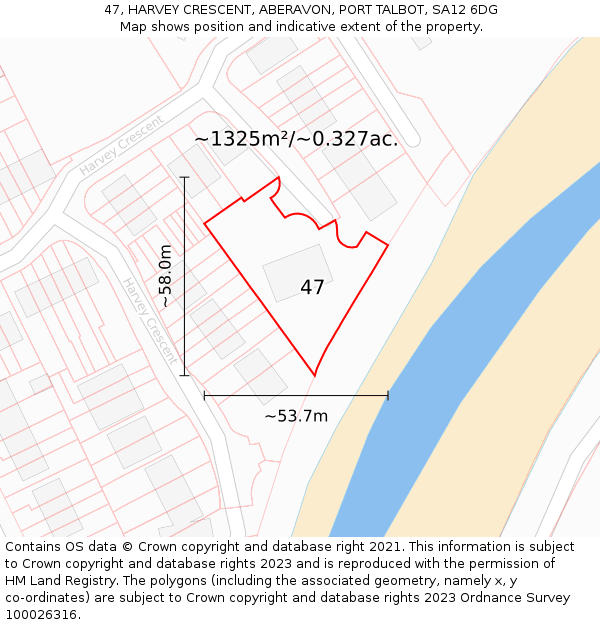 47, HARVEY CRESCENT, ABERAVON, PORT TALBOT, SA12 6DG: Plot and title map